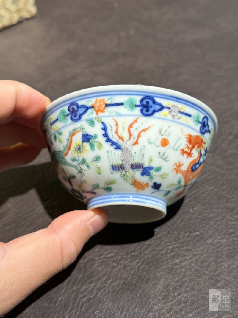 清光绪 青花五彩龙凤纹茶圆一对 - 图19